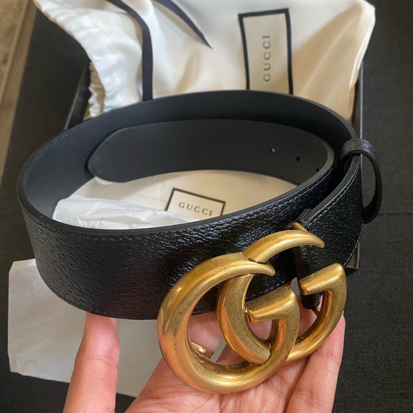 New GUCCI wide leather belt with double GG - Picture 1 of 9